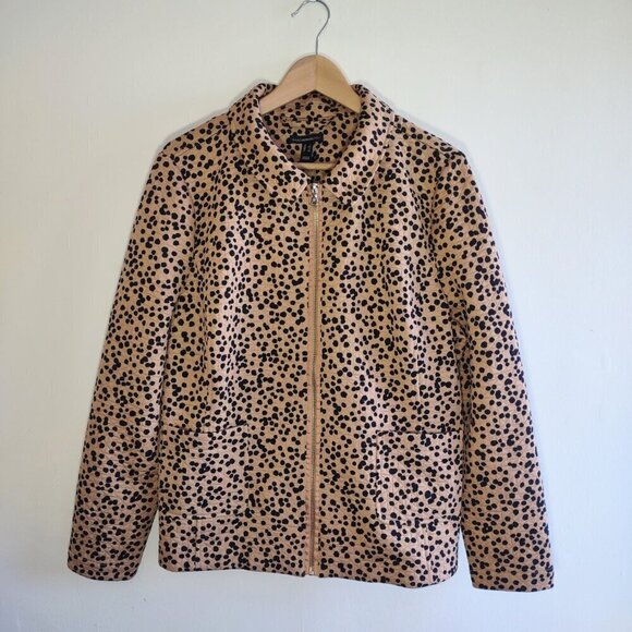 Cheetah Animal Print Jacket Isaac Mizrahi Full Zip Pockets Boho Chic Size Large - Picture 7 of 7
